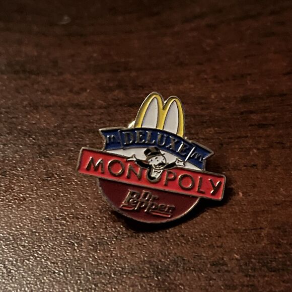 McDonald’s Deluxe Monopoly Game Dr. Pepper Soda Employee Lapel Hat Pin - Picture 1 of 4
